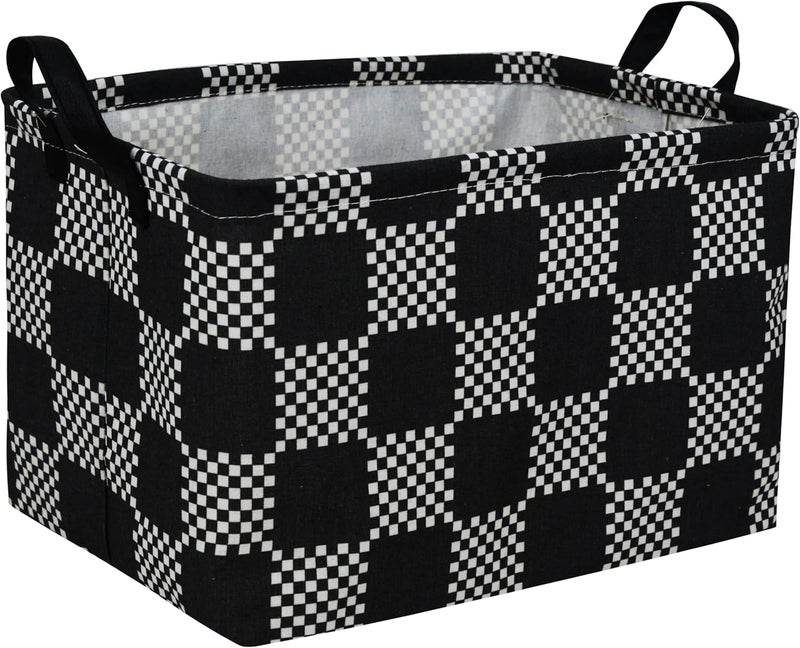 ESSME Rectangular Boys Basket,Kids Storage Basket with Handles for Room Decor,Car Storage Bin（Black grid） - Image 1
